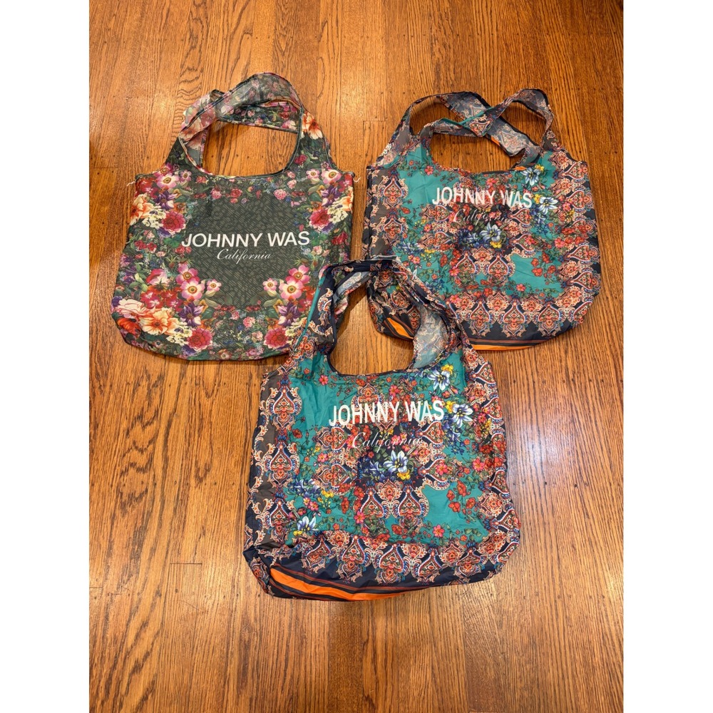 Johnny Was Lot of 3 Floral Paisley Reusable Shopping Tote Bags Boho Foldable